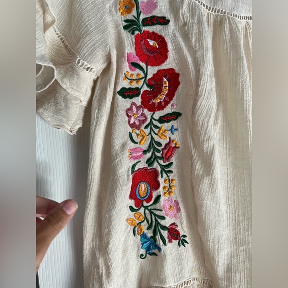 Umgee Cream Embroidered Flutter-Sleeve Peasant Top with Red Floral Accents - Picture 6 of 13